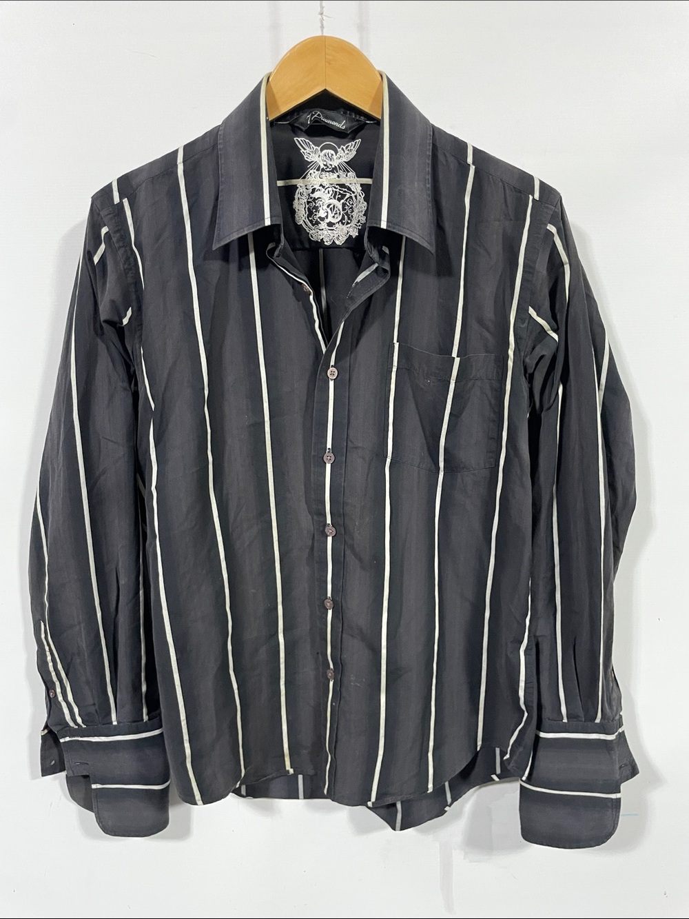 7 Diamonds Black Shirt with White Vertical Stripes